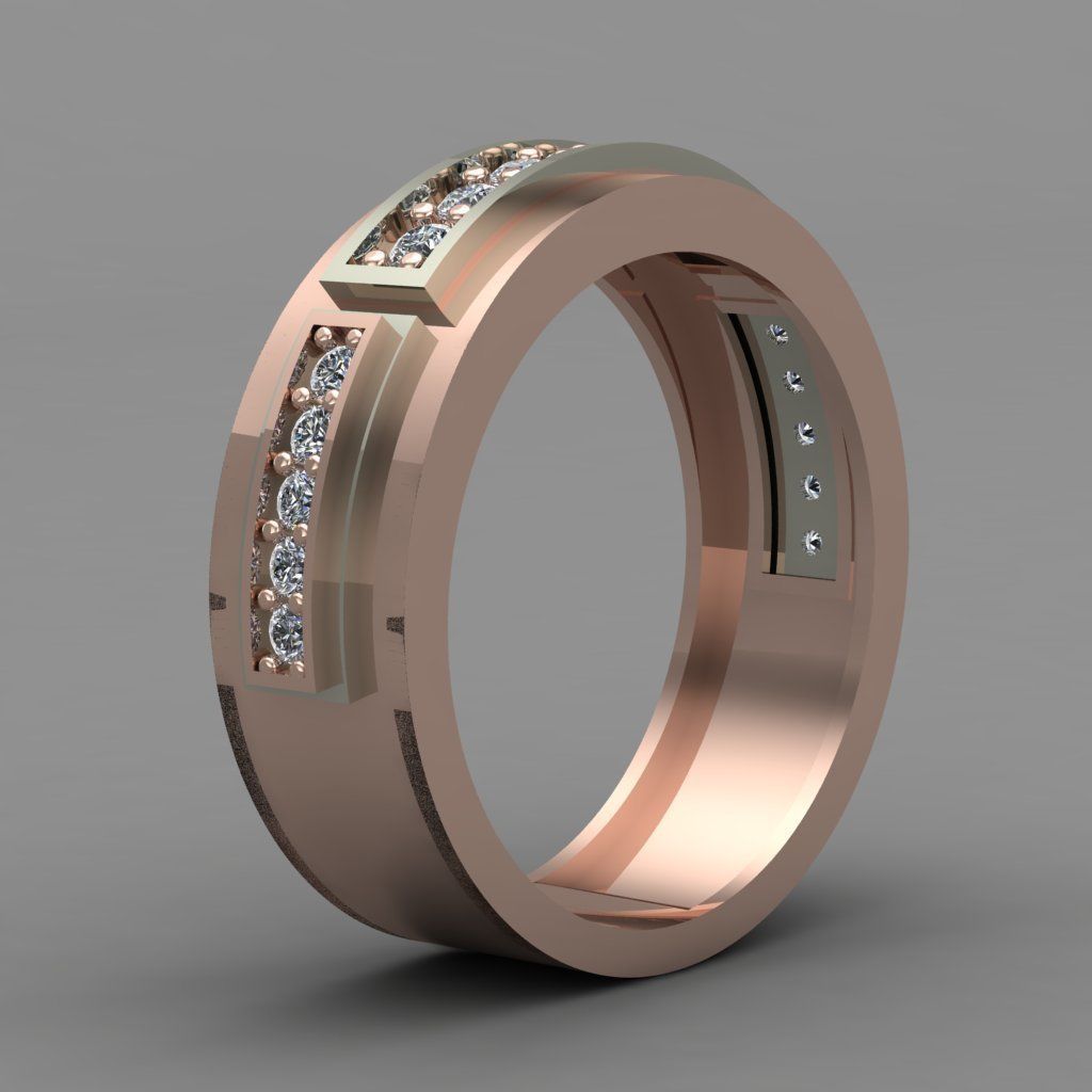 Rose Gold Men Diamond Ring 3D print model 3D print model_2