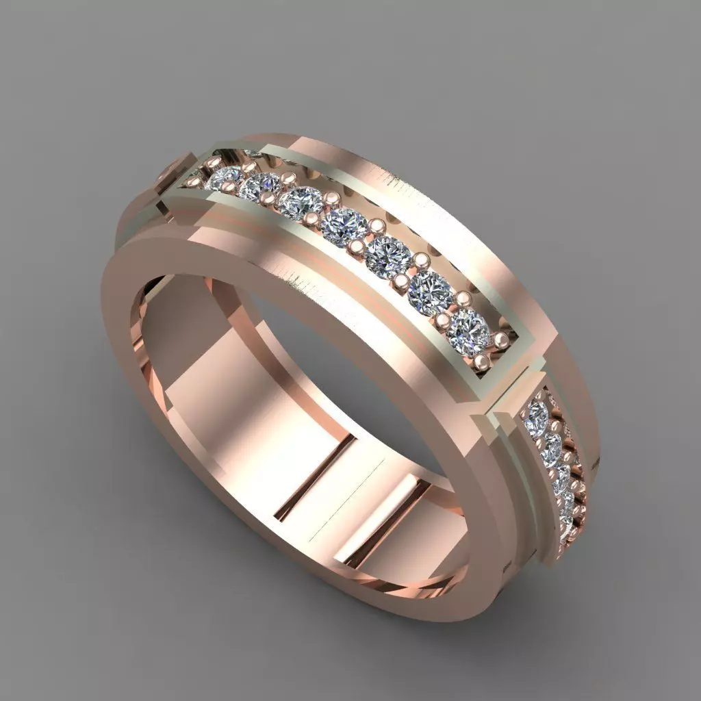 Rose Gold Men Diamond Ring 3D print model 3D print model_0