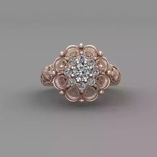 indian Rose Gold Women Diamond Ring 3D print model