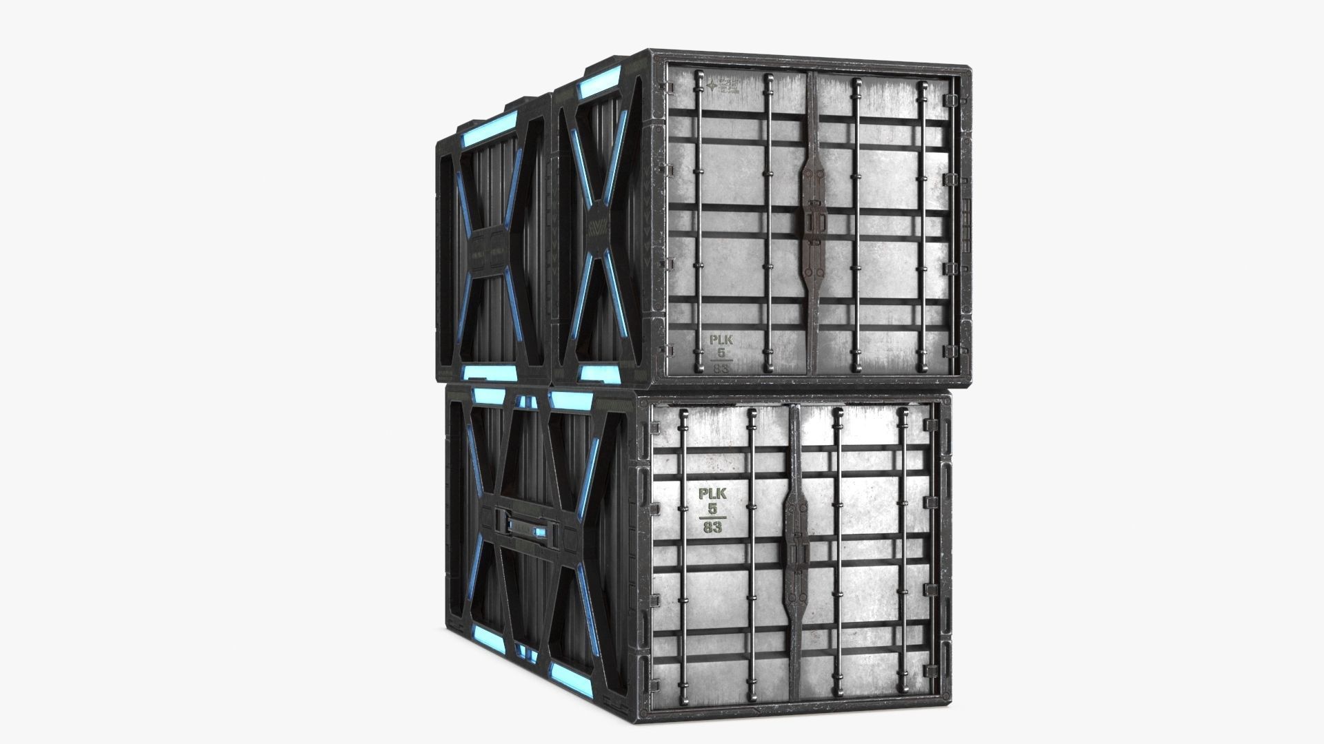 Sci-fi Container set of 3 v1 Low-poly 3D model_16