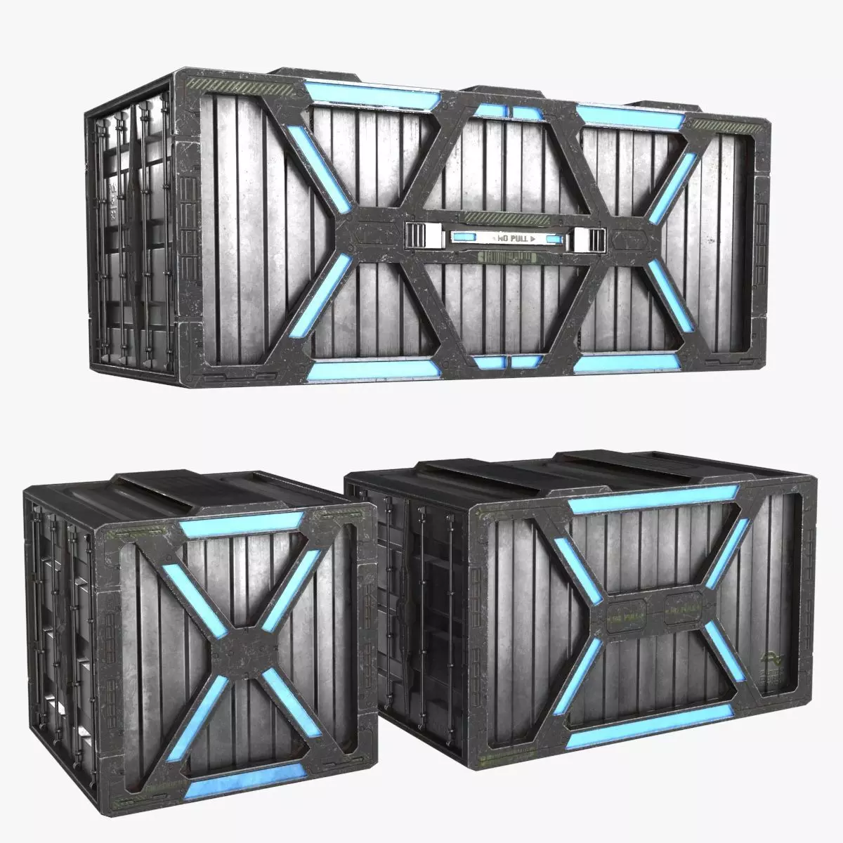 Sci-fi Container set of 3 v1 Low-poly 3D model_0