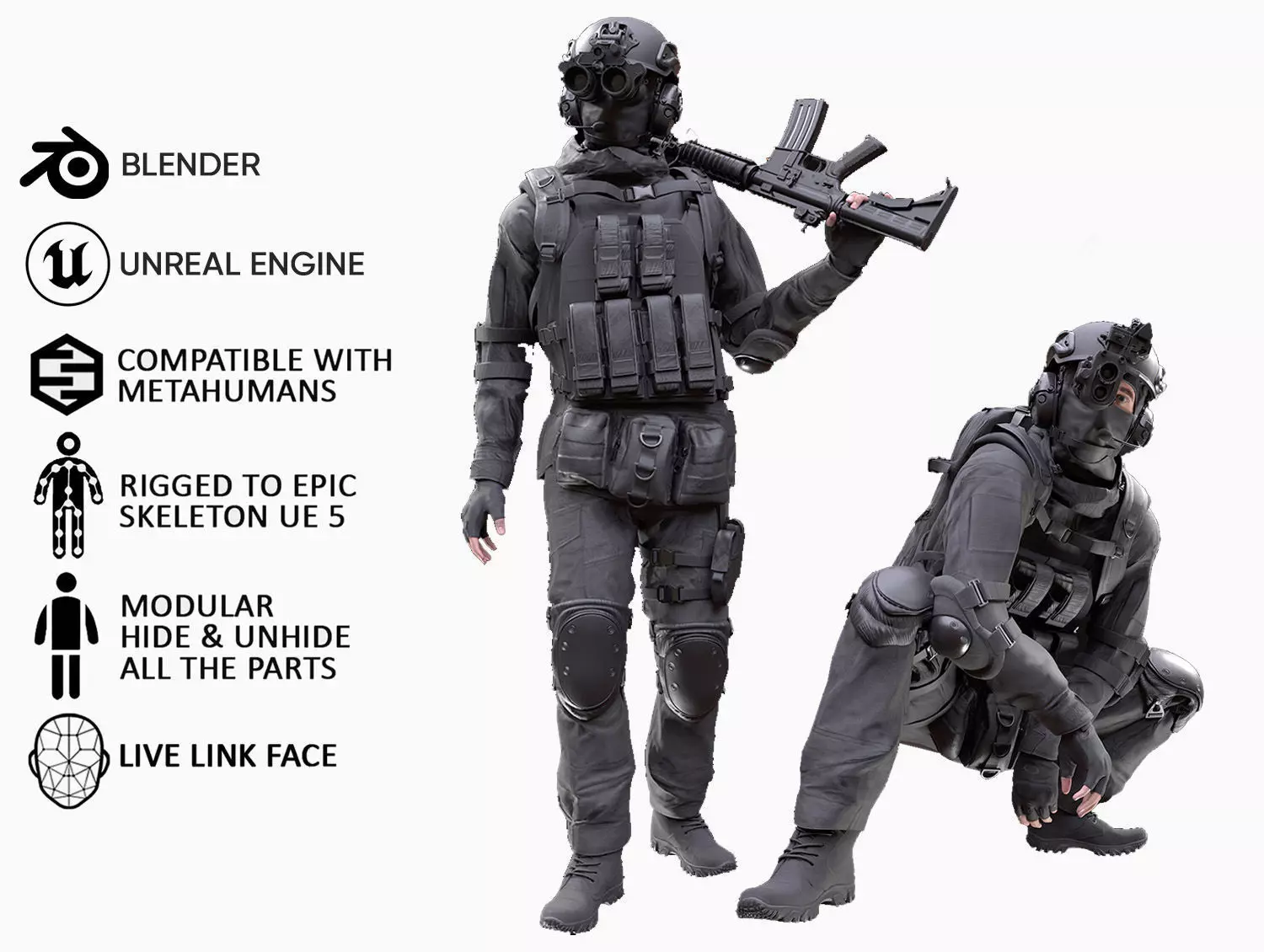 Man - Military Uniform 4 - Modular - Rigged Low-poly 3D model_0