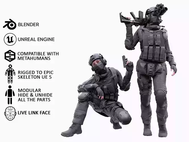 Woman - Military Uniform 4 - Modular - Rigged Low-poly 3D model