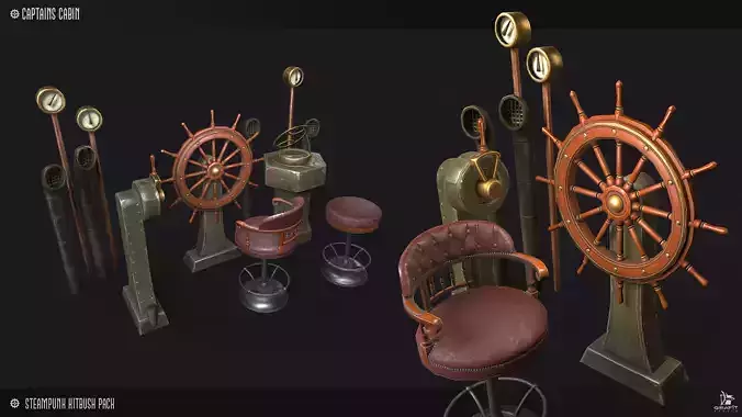 Steampunk Ship Furniture Model Pack Game Ready Kitbash Textured