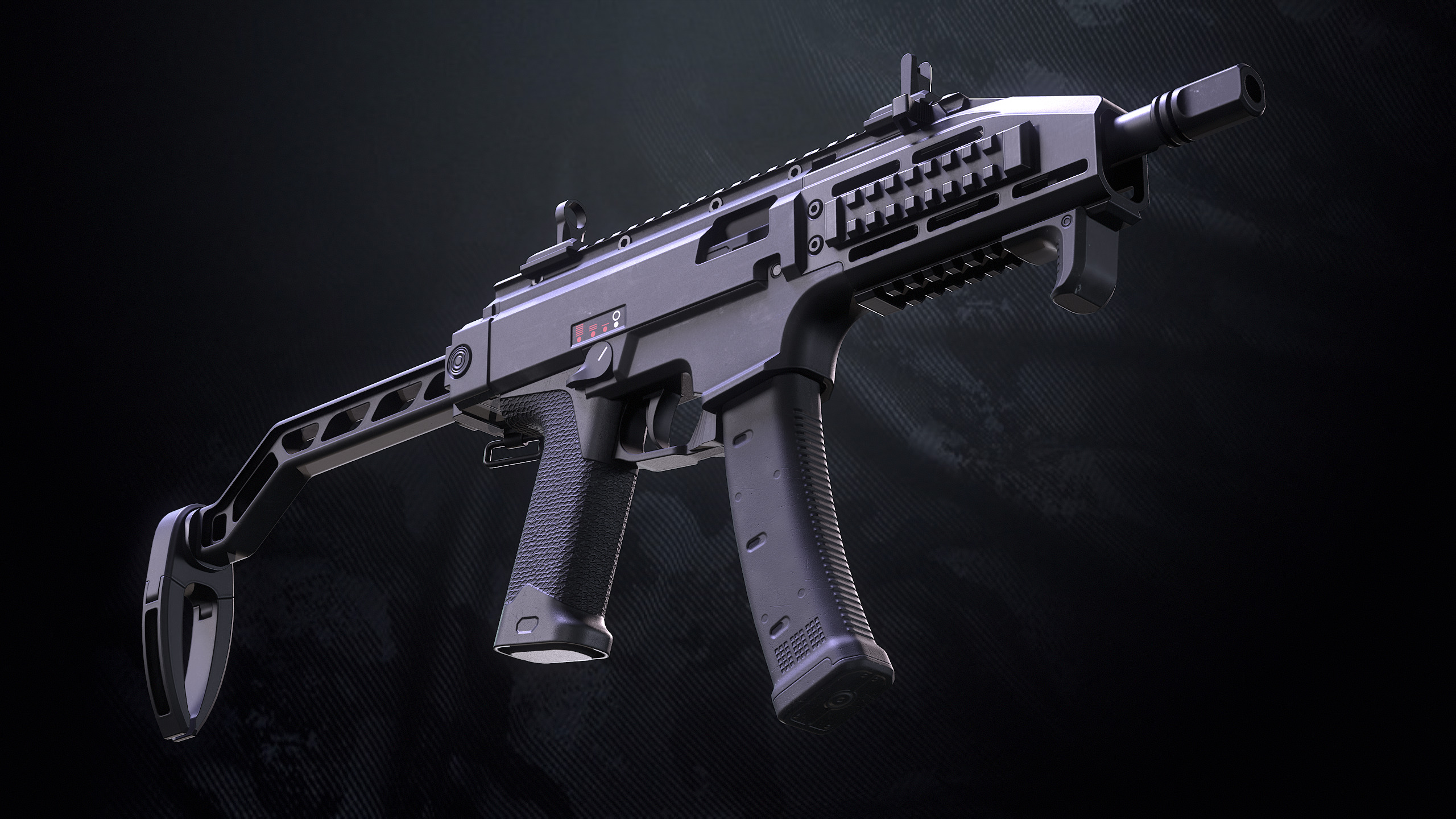 CS-34 SMG With Hands And Weapon Case Low-poly 3D model_14
