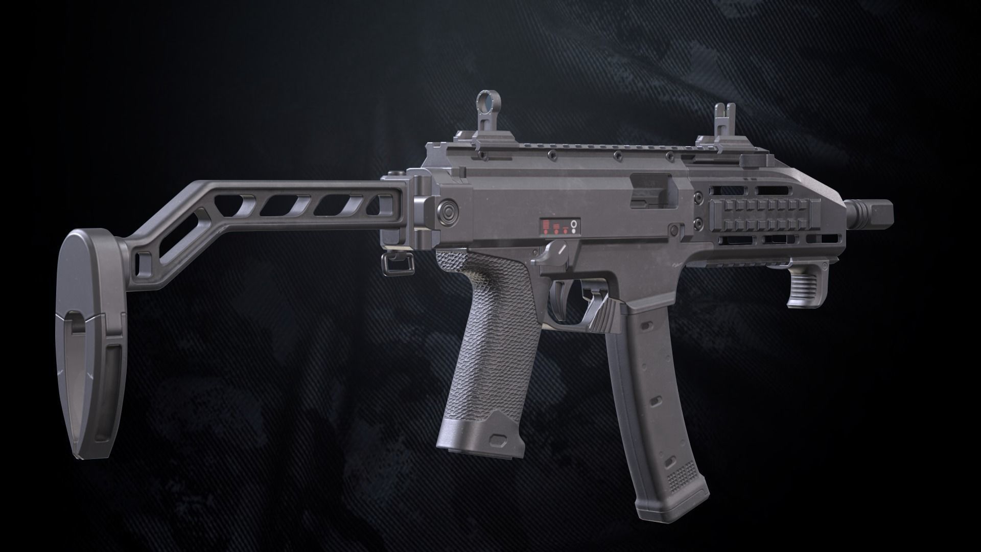 CS-34 SMG With Hands And Weapon Case Low-poly 3D model_6