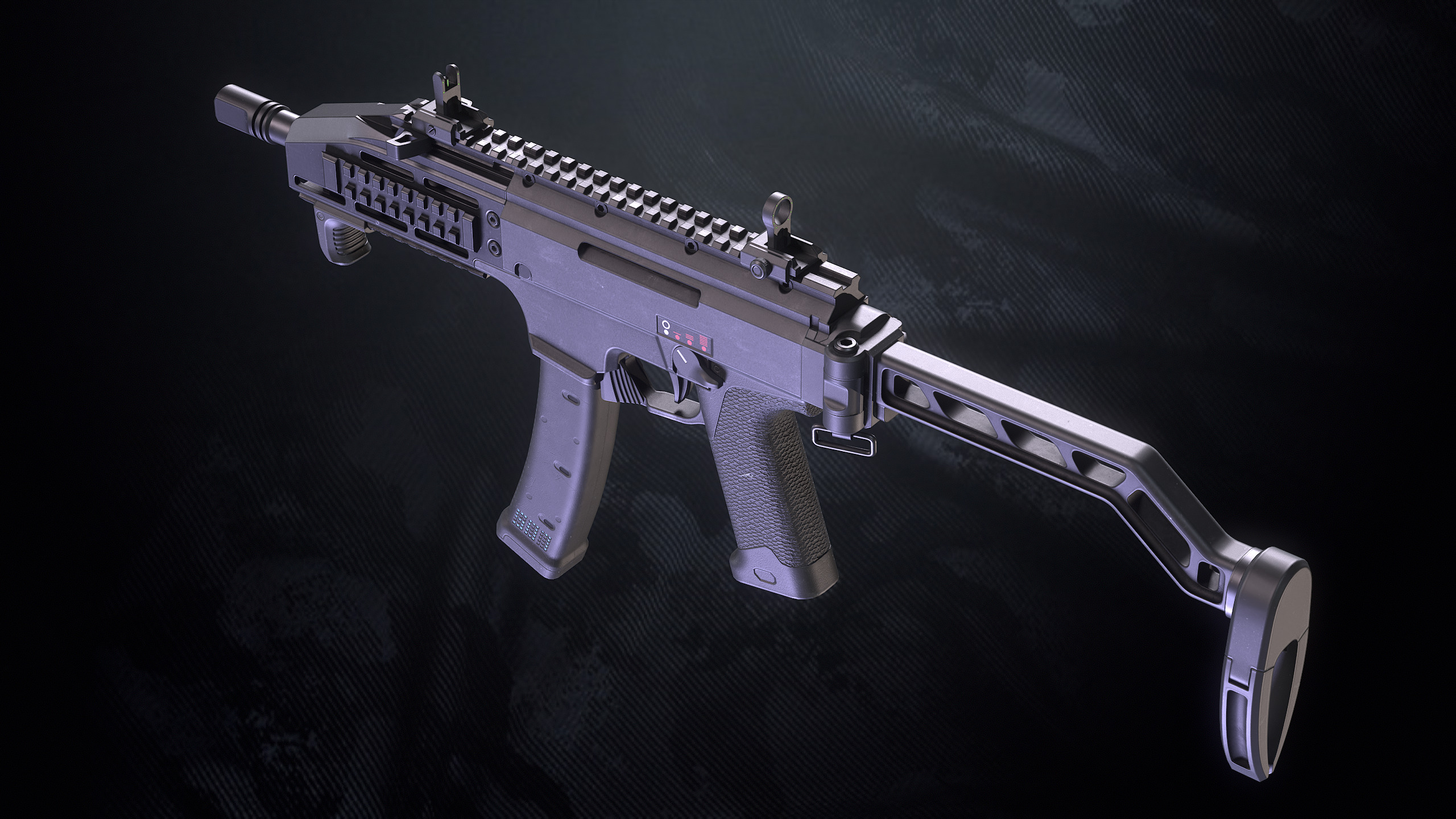 CS-34 SMG With Hands And Weapon Case Low-poly 3D model_16