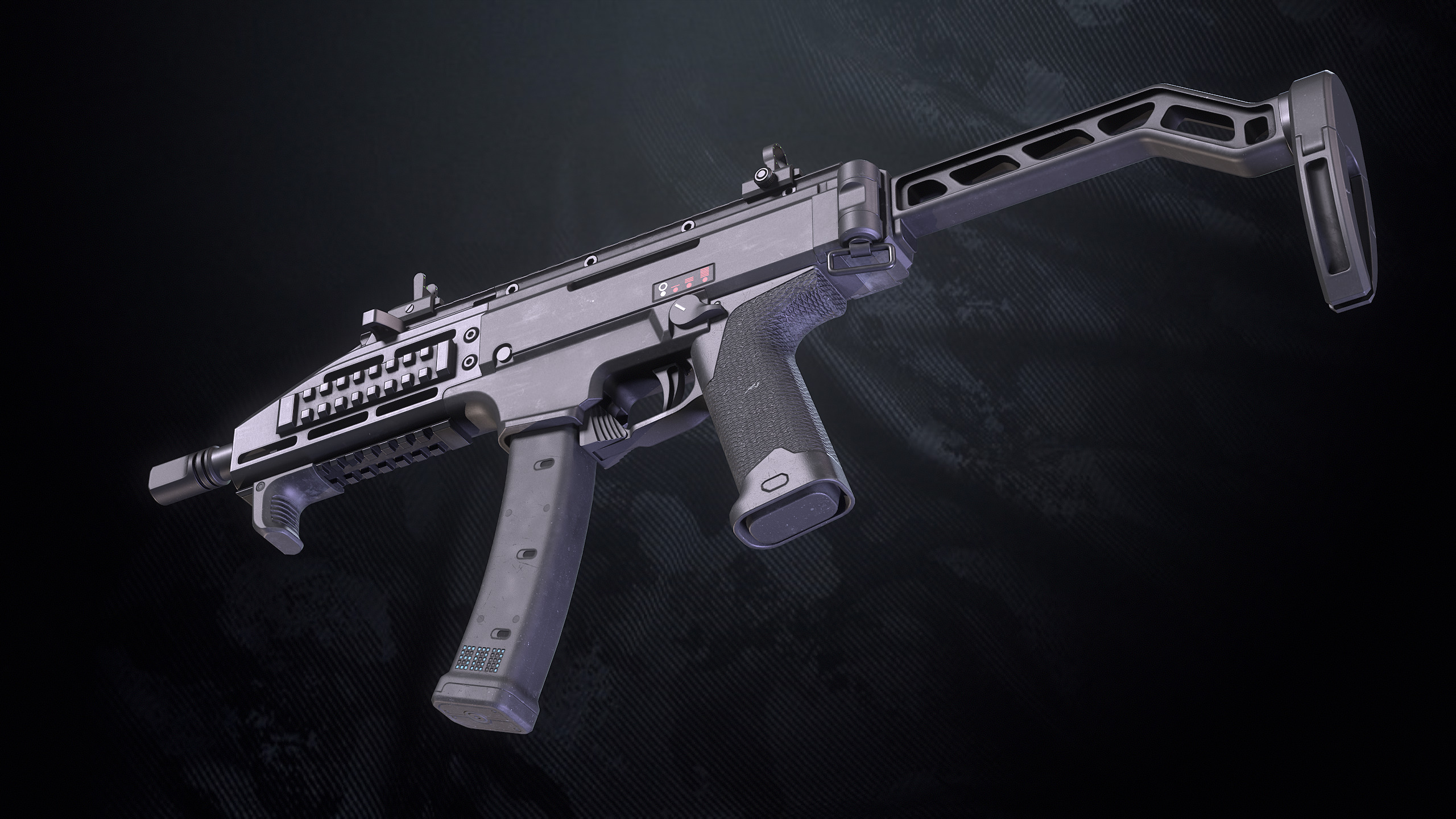 CS-34 SMG With Hands And Weapon Case Low-poly 3D model_12