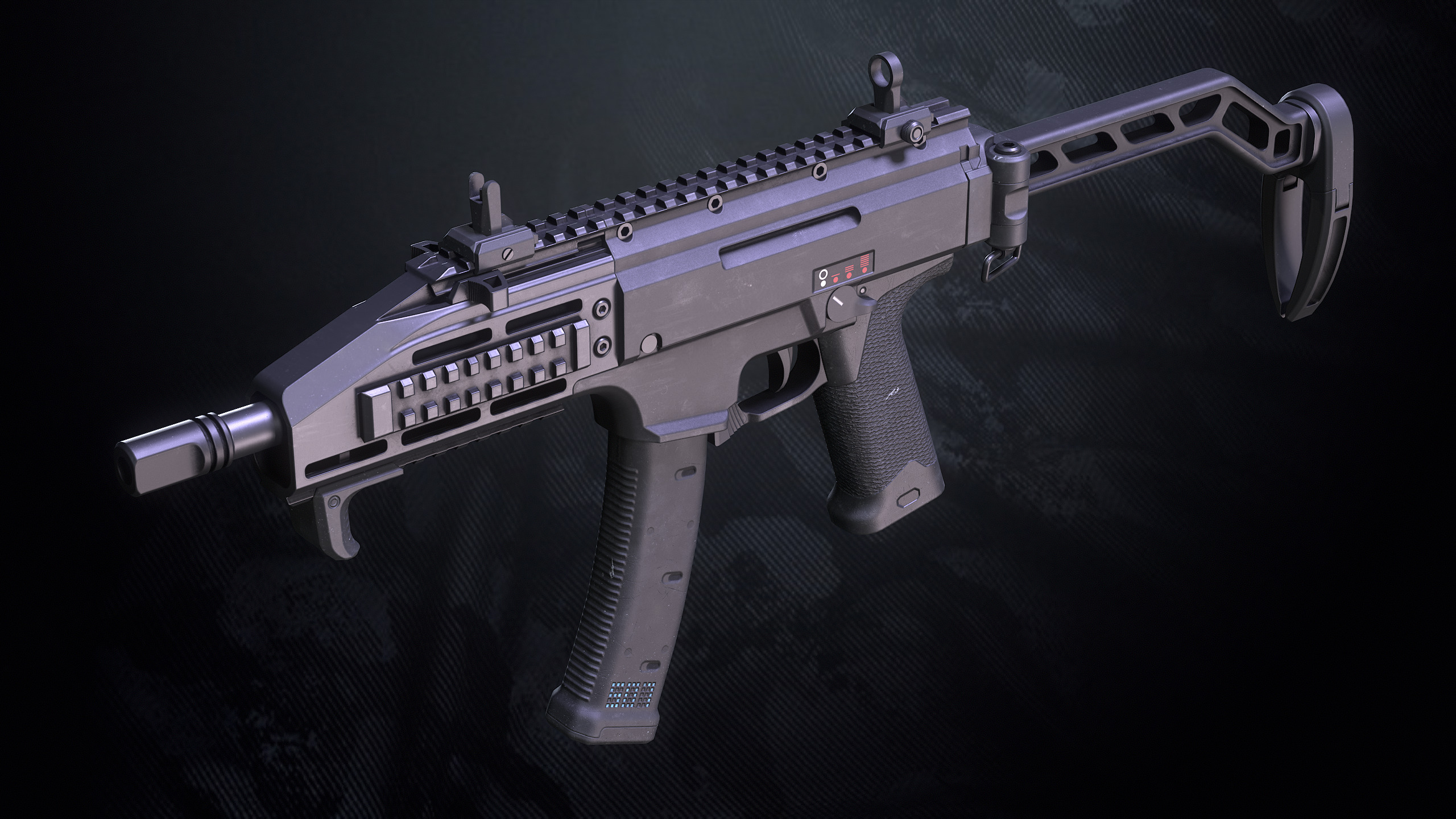 CS-34 SMG With Hands And Weapon Case Low-poly 3D model_13