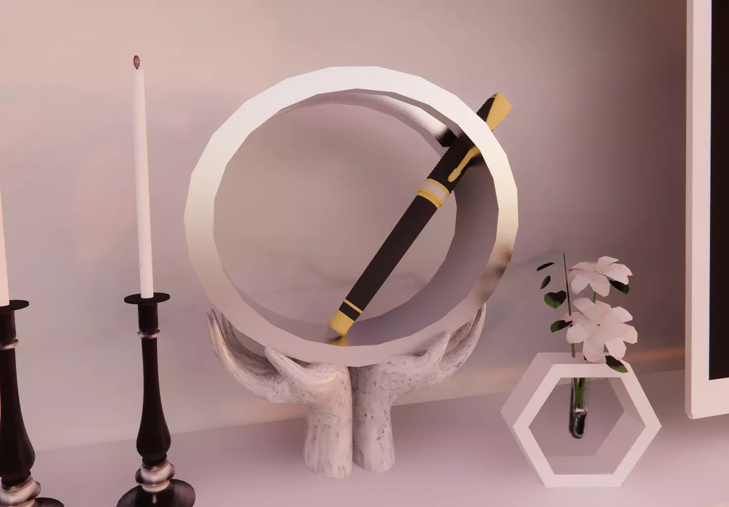 METALLIC PALM PEN HOLDER 3D model_0