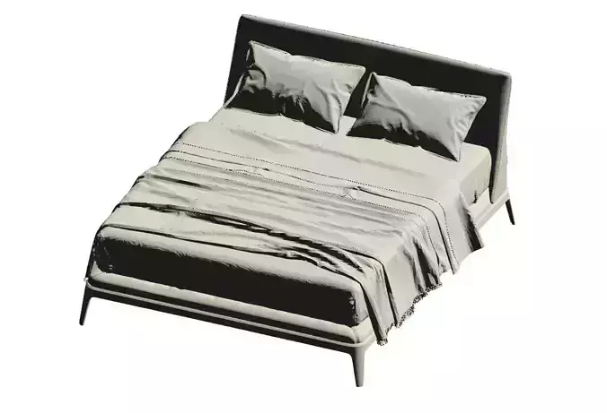 MODERN DOUBLE BED SOFT HEADBOARD Low-poly 3D model