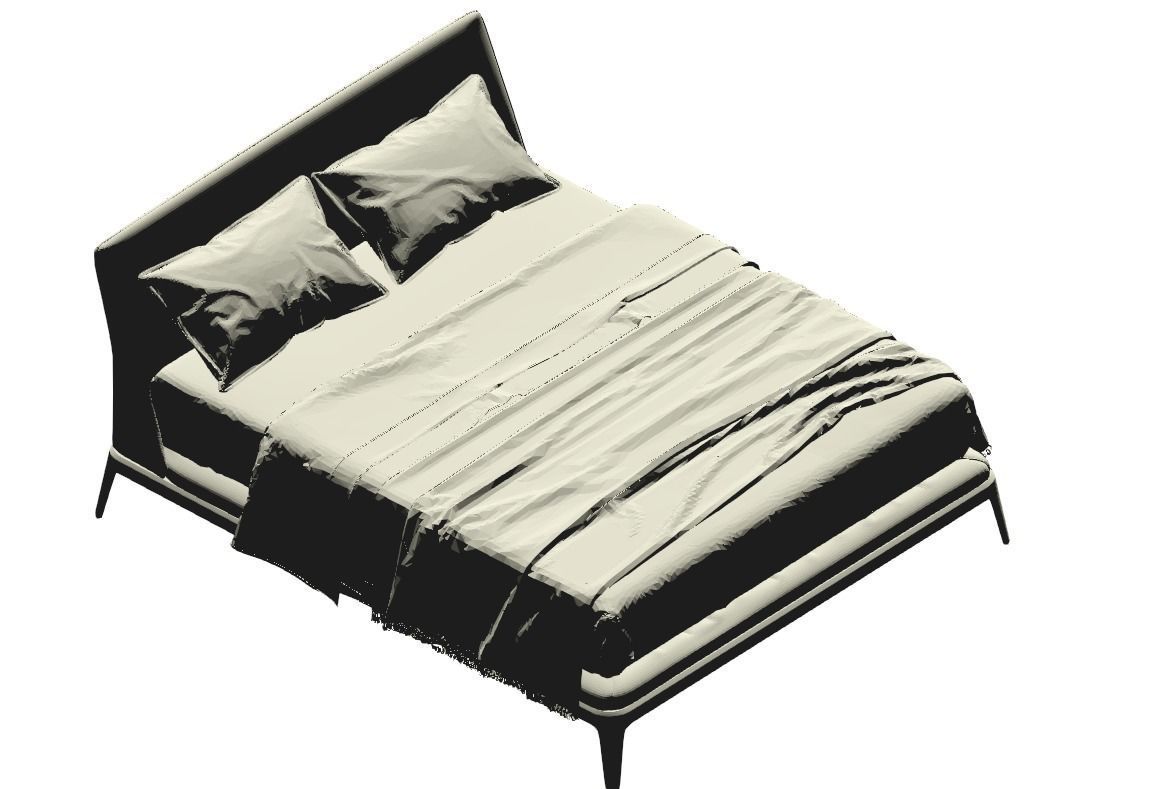 MODERN DOUBLE BED SOFT HEADBOARD Low-poly 3D model_1