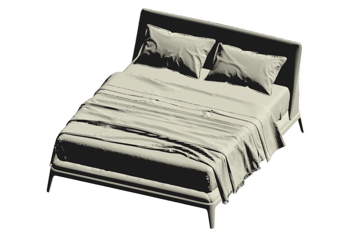 MODERN DOUBLE BED SOFT HEADBOARD Low-poly 3D model_6