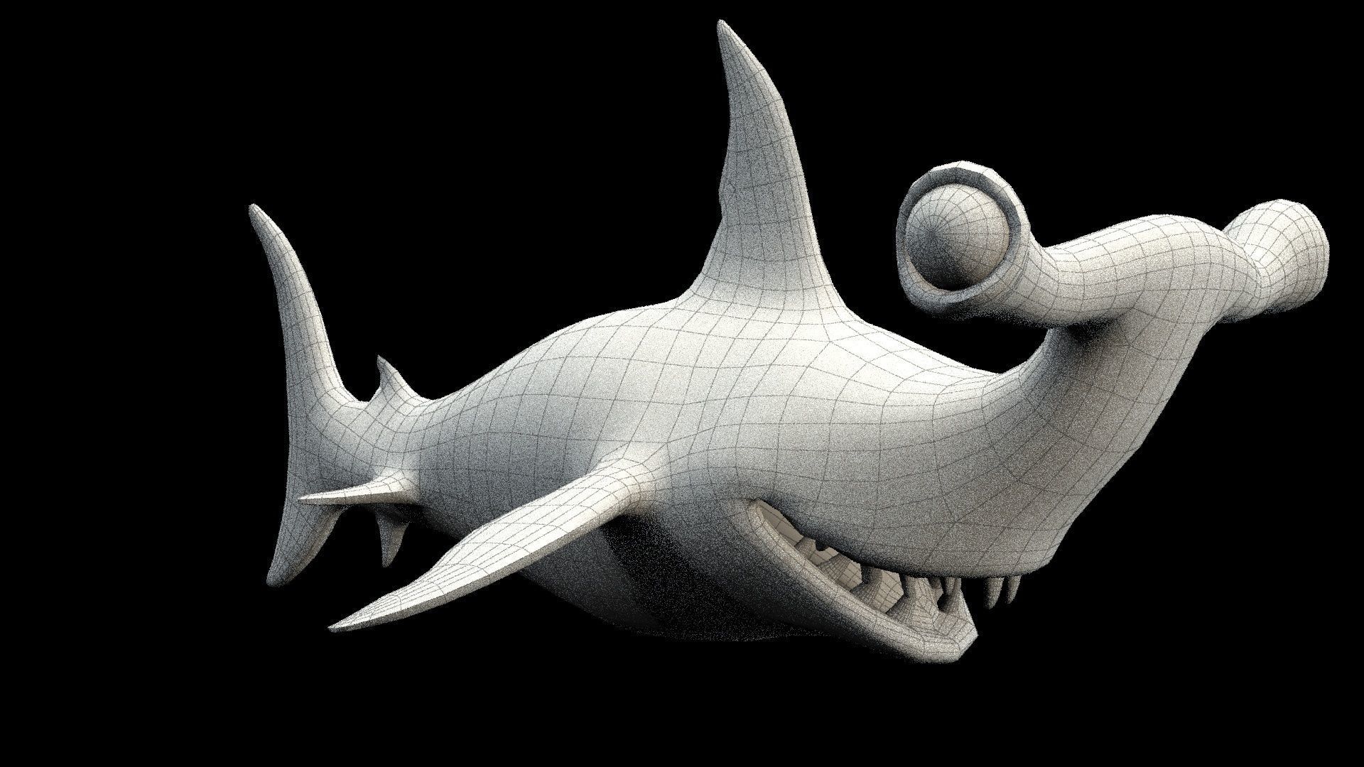 cartoon hammerhead shark Low-poly 3D model_12