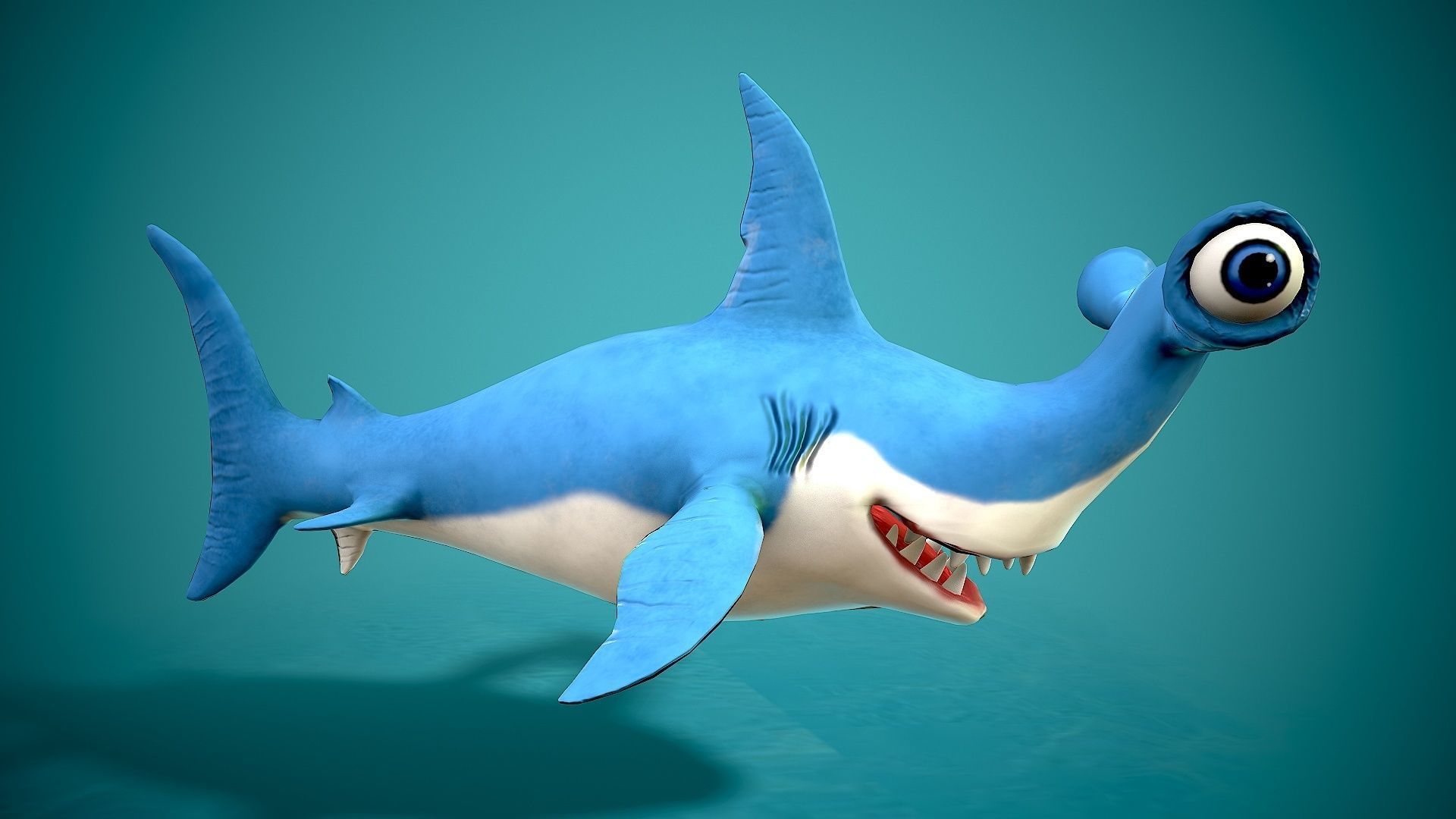 cartoon hammerhead shark Low-poly 3D model_4