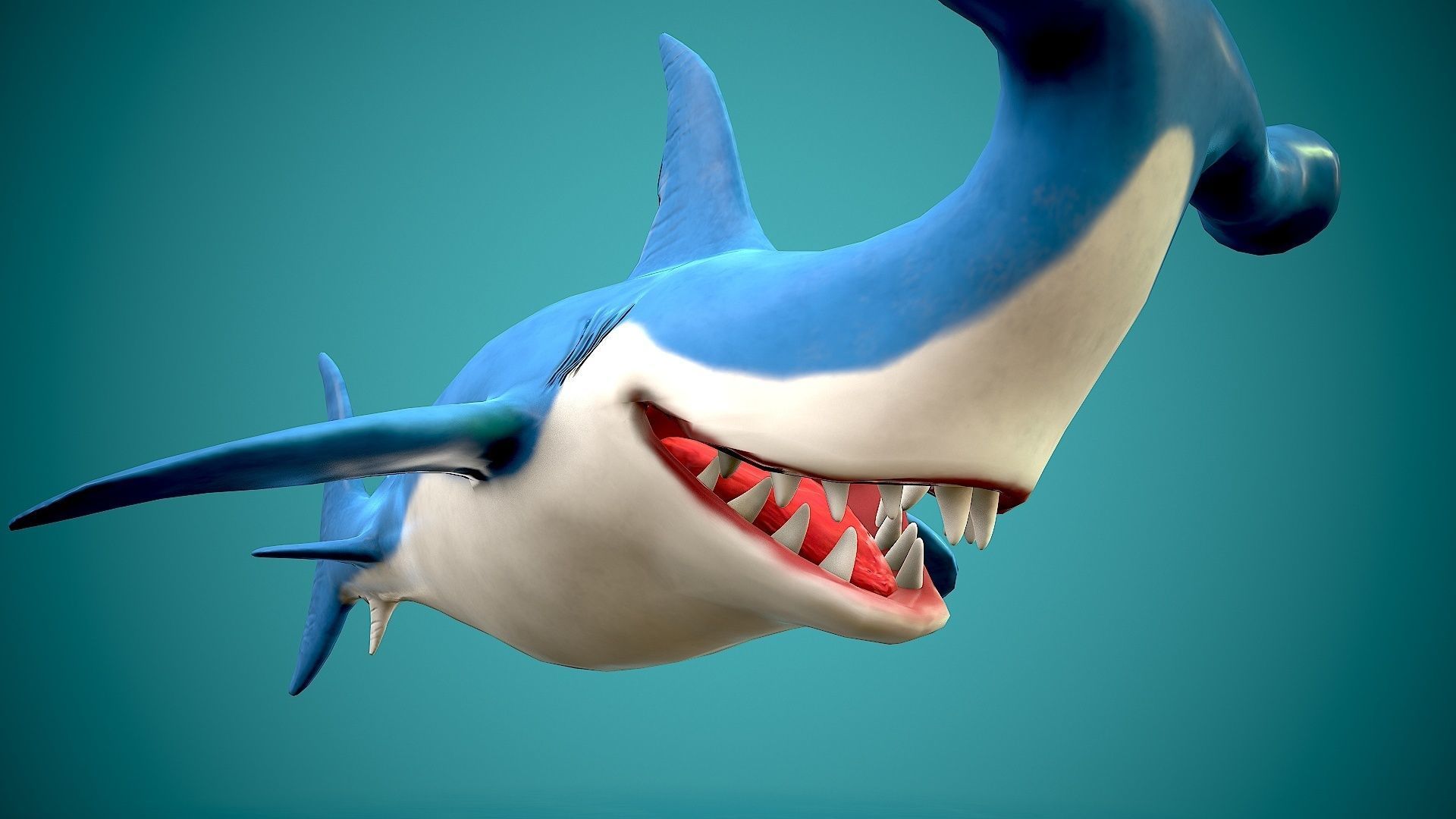 cartoon hammerhead shark Low-poly 3D model_9