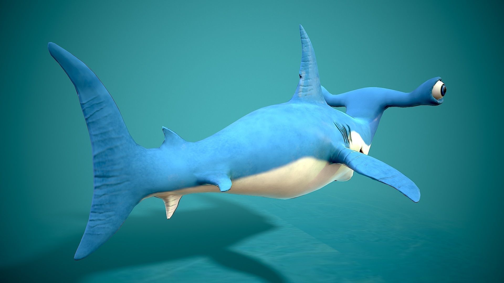 cartoon hammerhead shark Low-poly 3D model_5