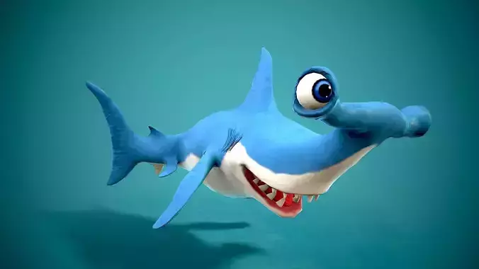 cartoon hammerhead shark Low-poly 3D model