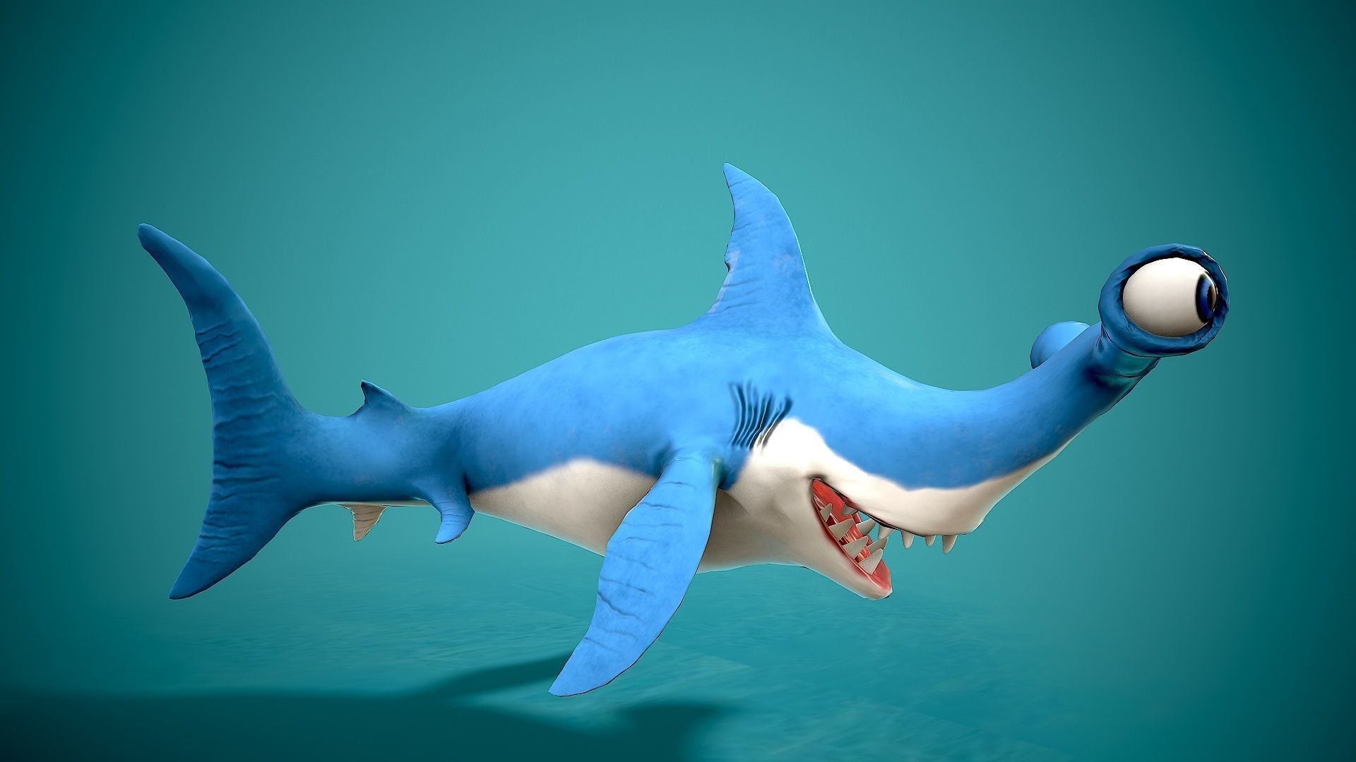 cartoon hammerhead shark Low-poly 3D model_2