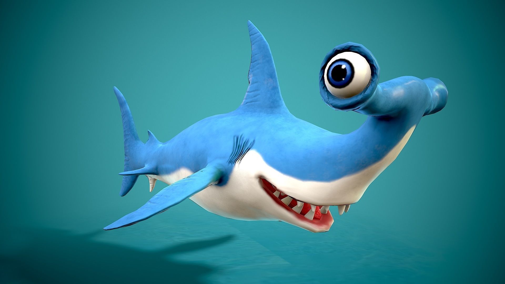 cartoon hammerhead shark Low-poly 3D model_3