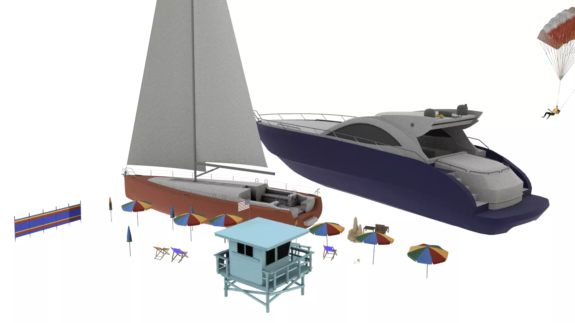 Beach Props Collection Low-poly 3D model