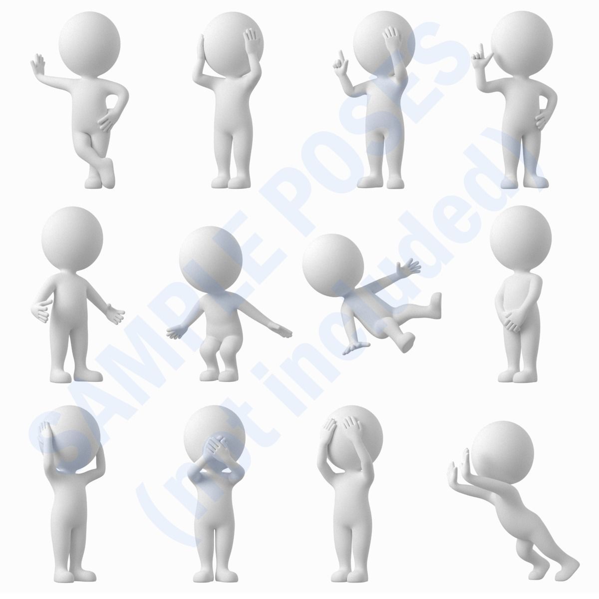 Cute Stickman In A-Pose CAT Rig Low-poly 3D model_12