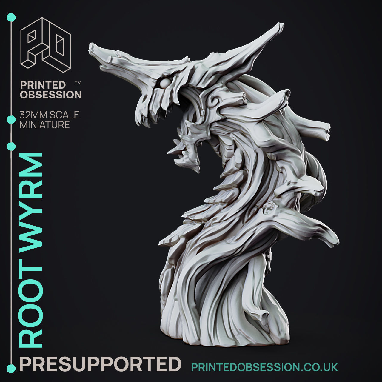Root Wyrm - 3D Printable TTRPG - PRESUPPORTED - 32mm Scale 3D print model_7