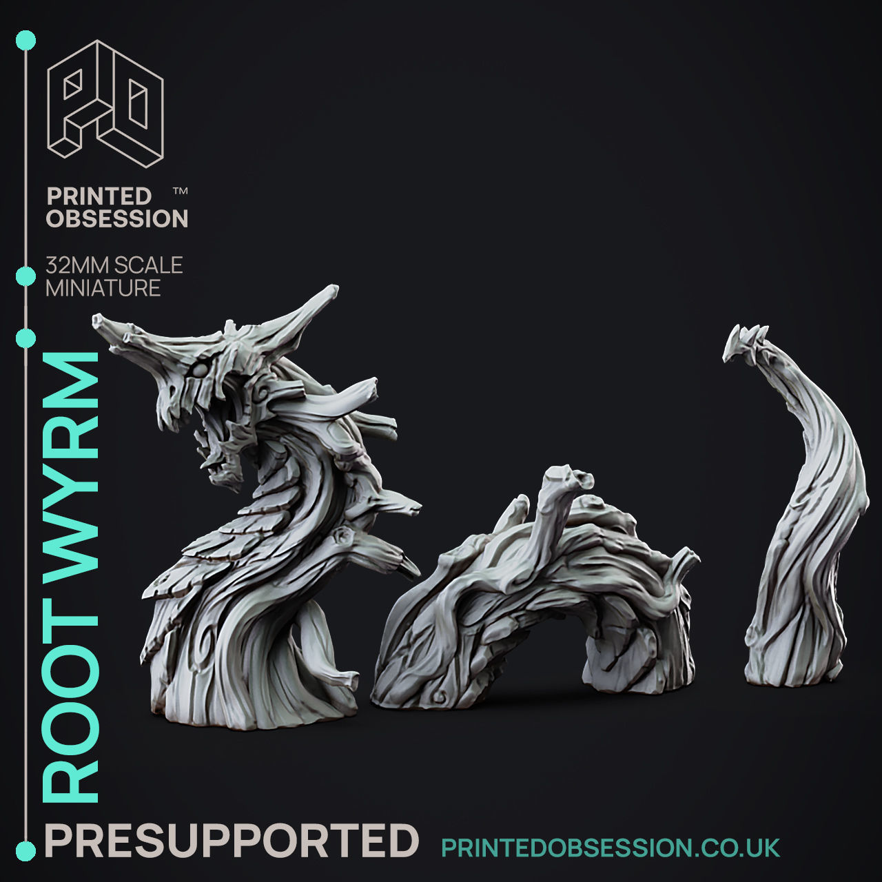 Root Wyrm - 3D Printable TTRPG - PRESUPPORTED - 32mm Scale 3D print model_5