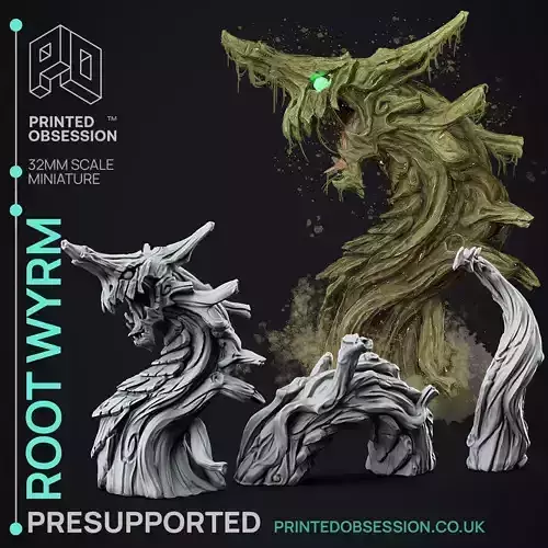 Root Wyrm - 3D Printable TTRPG - PRESUPPORTED - 32mm Scale