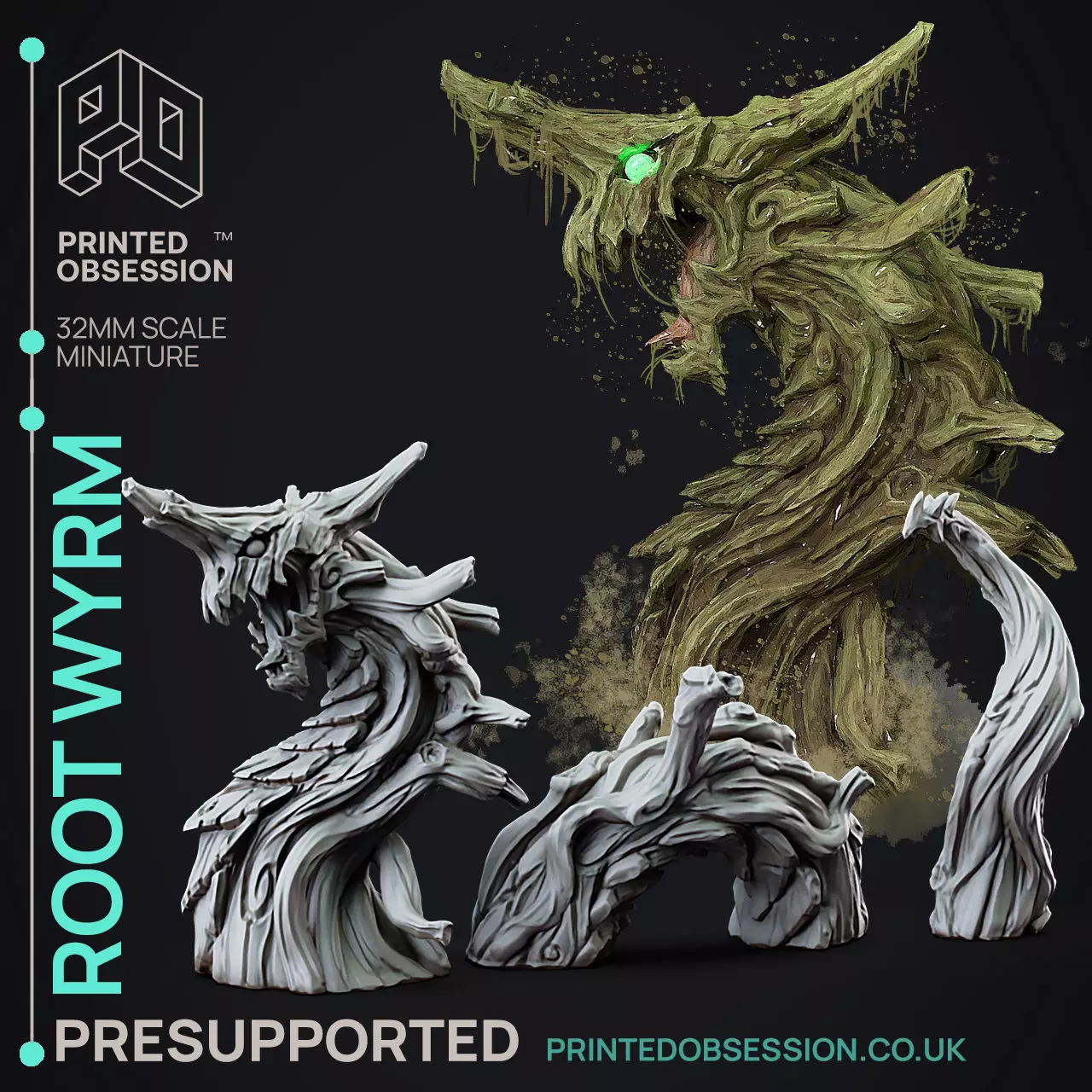 Root Wyrm - 3D Printable TTRPG - PRESUPPORTED - 32mm Scale 3D print model_0