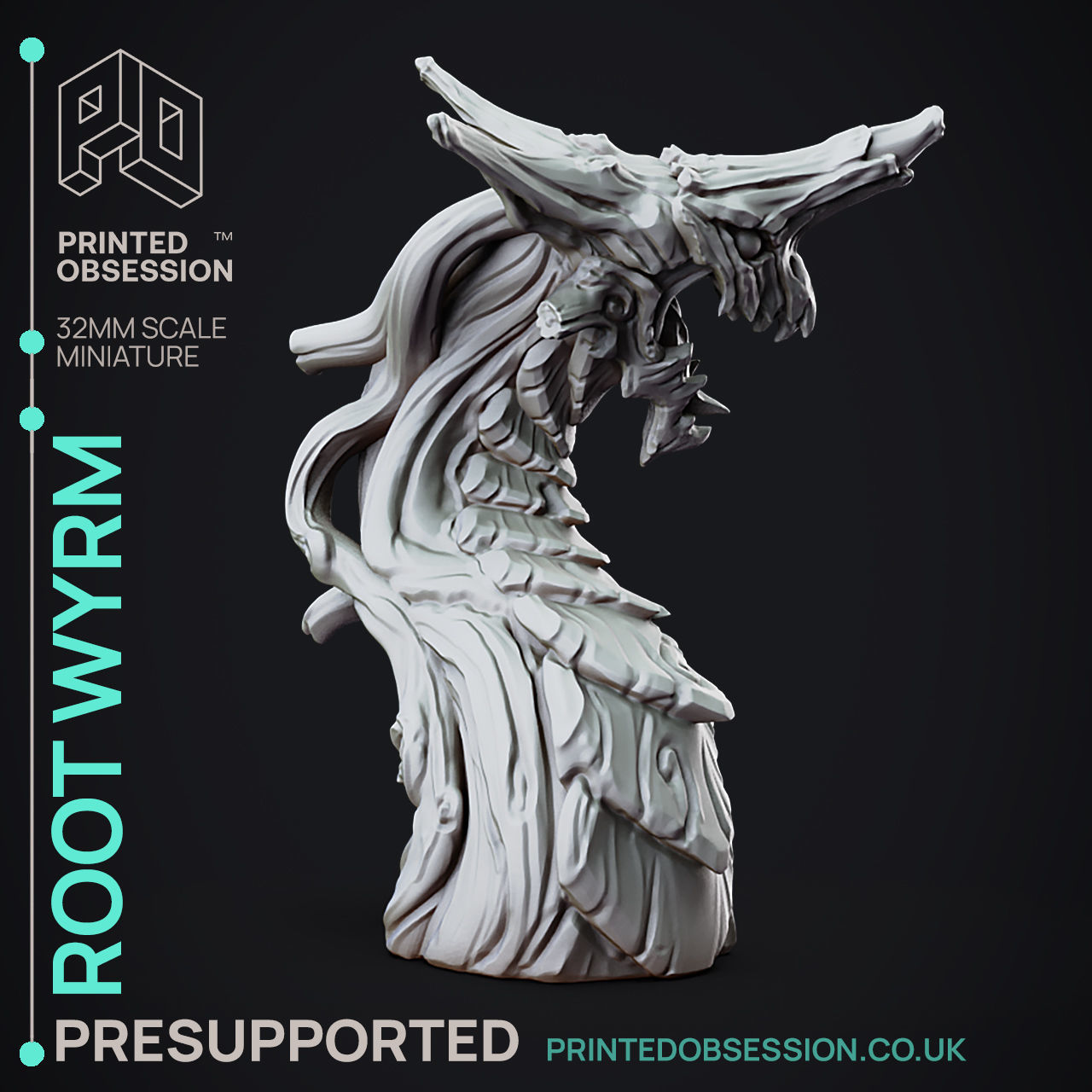 Root Wyrm - 3D Printable TTRPG - PRESUPPORTED - 32mm Scale 3D print model_2