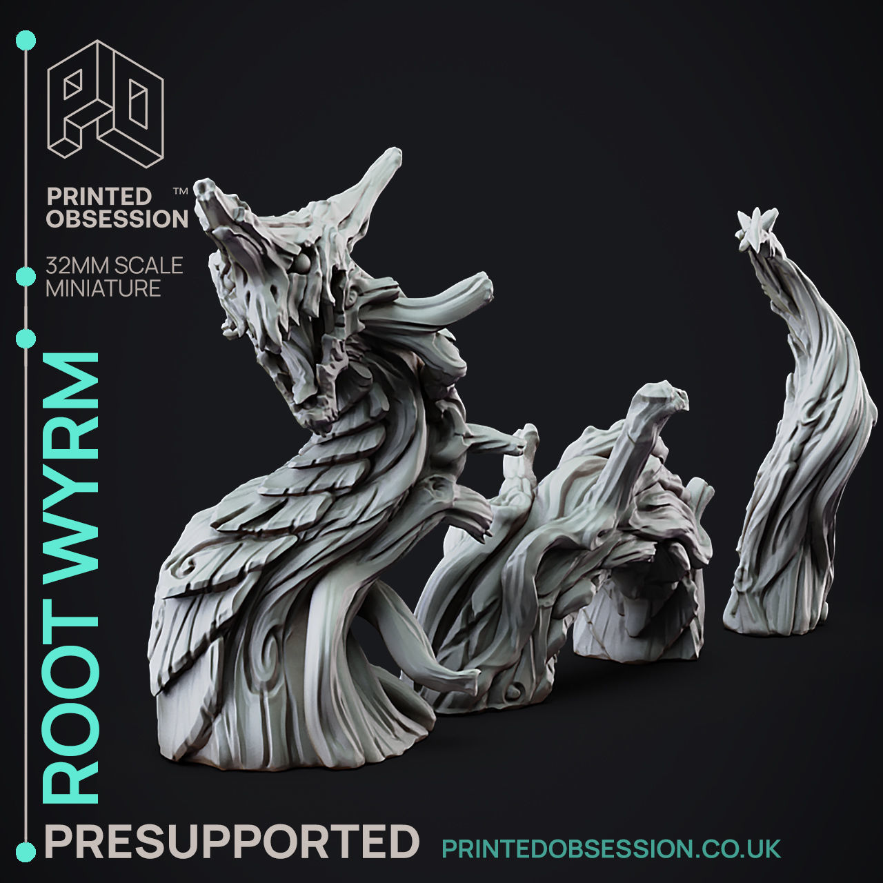 Root Wyrm - 3D Printable TTRPG - PRESUPPORTED - 32mm Scale 3D print model_1