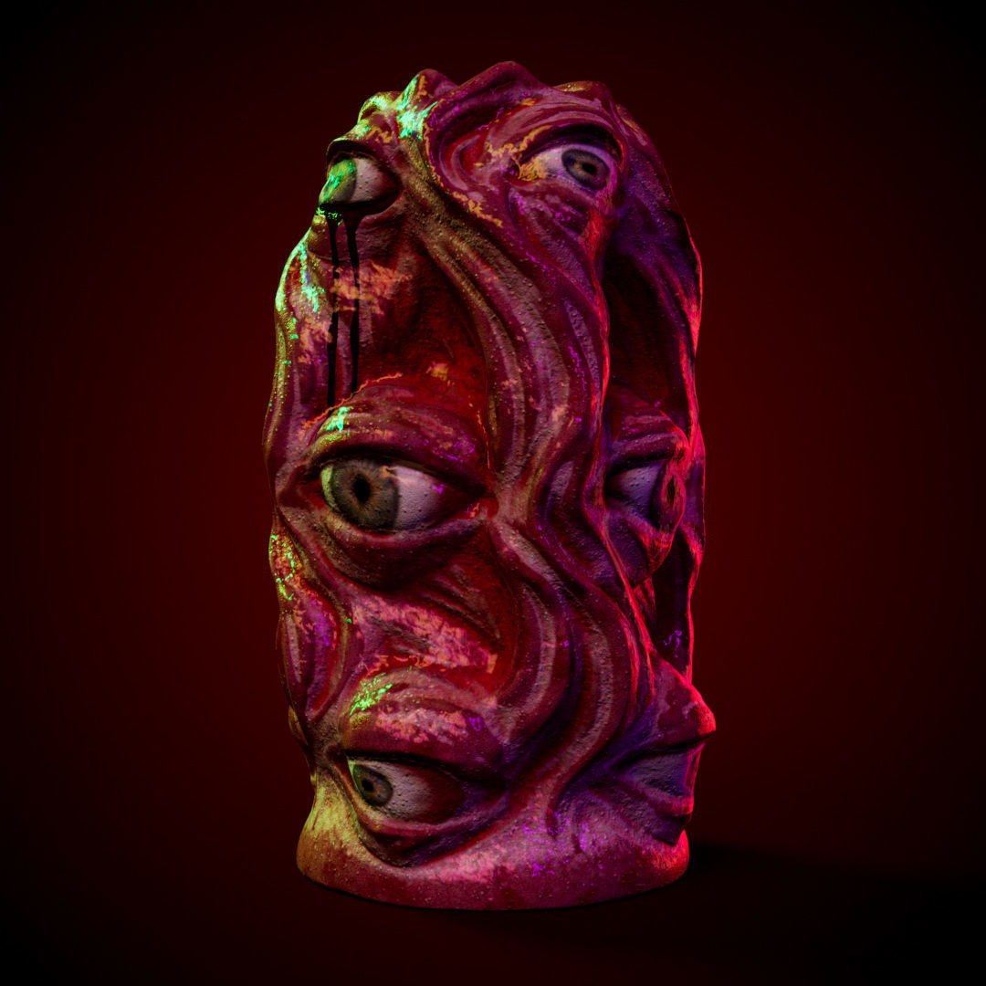 Creepy vase with eyes  low-poly and high-poly Low-poly 3D model_2