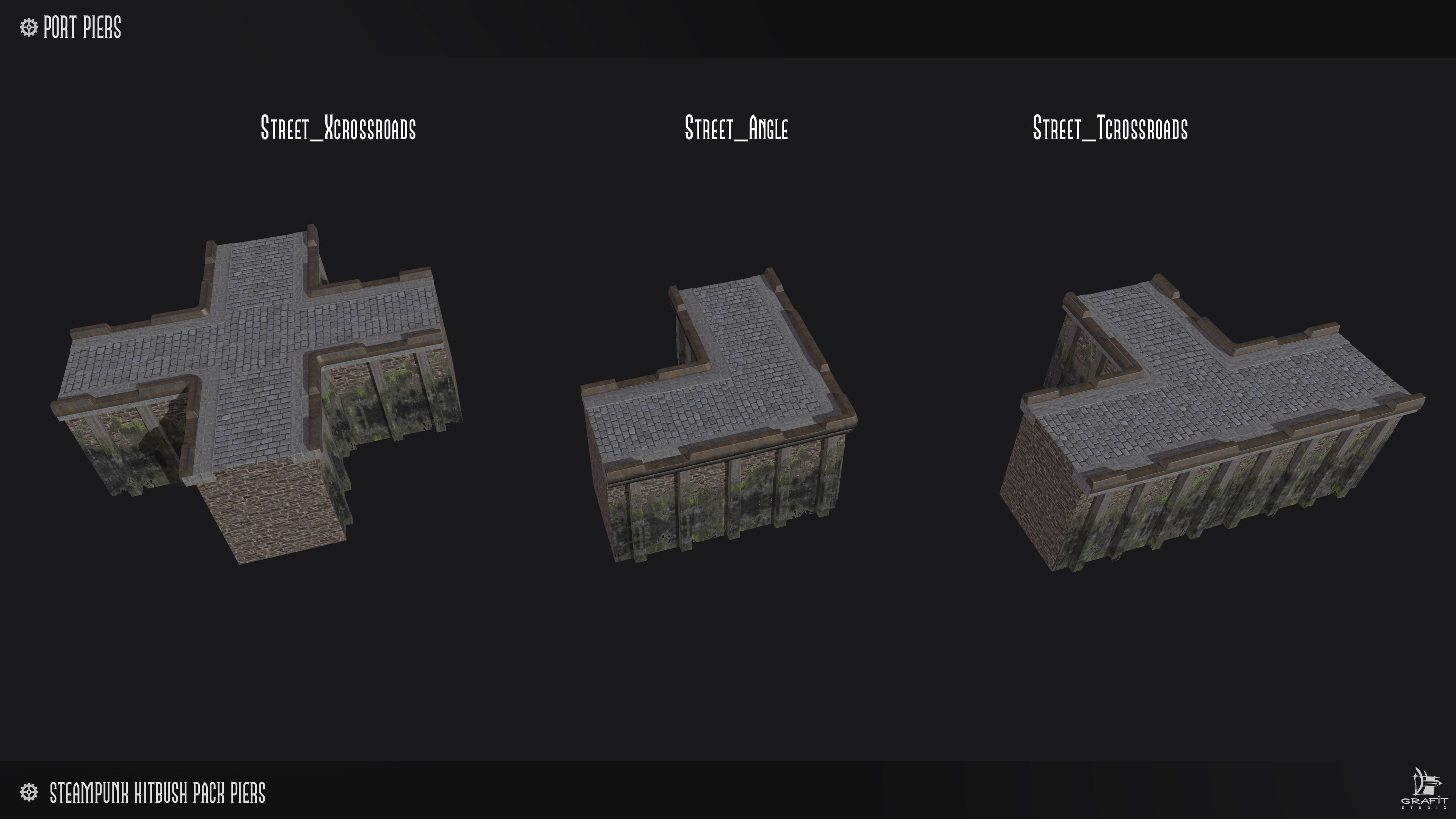 Steampunk Piers Model Pack Game Ready Kitbash Textured Low-poly 3D model_3