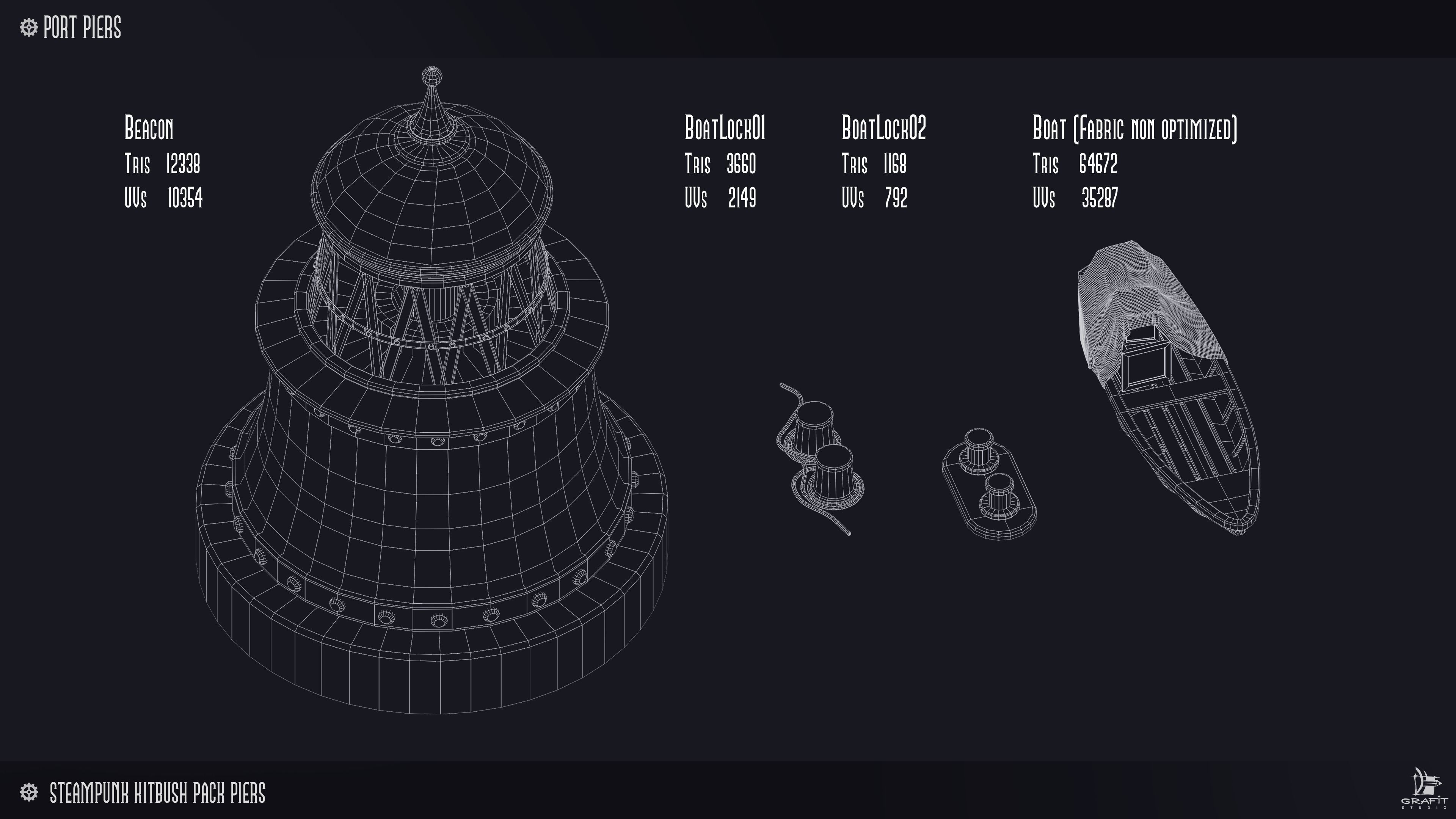 Steampunk Piers Model Pack Game Ready Kitbash Textured Low-poly 3D model_10