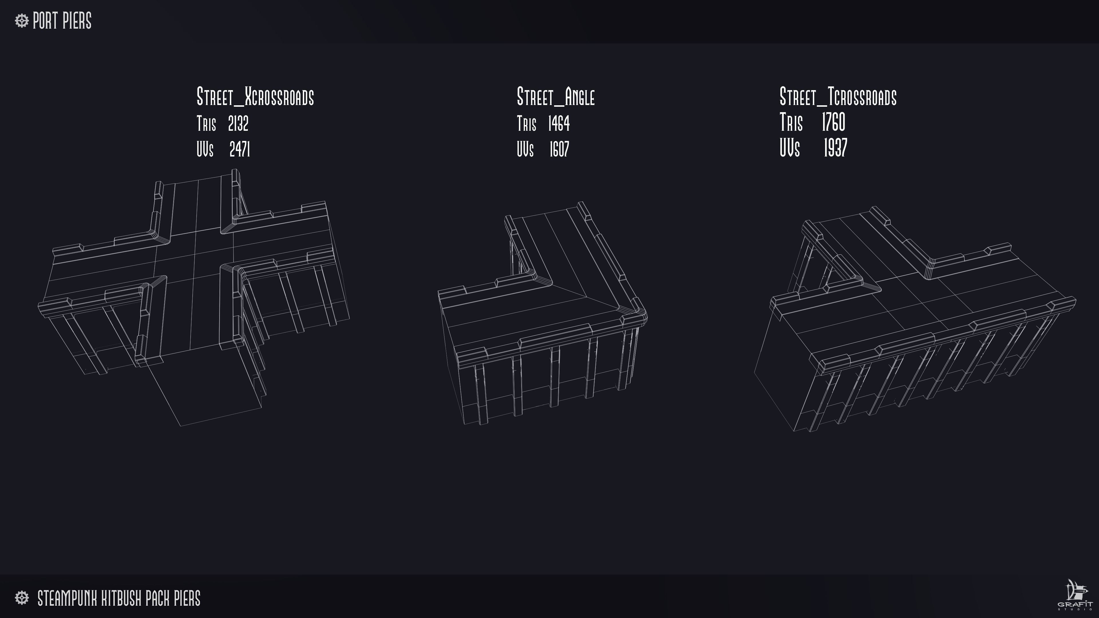 Steampunk Piers Model Pack Game Ready Kitbash Textured Low-poly 3D model_4