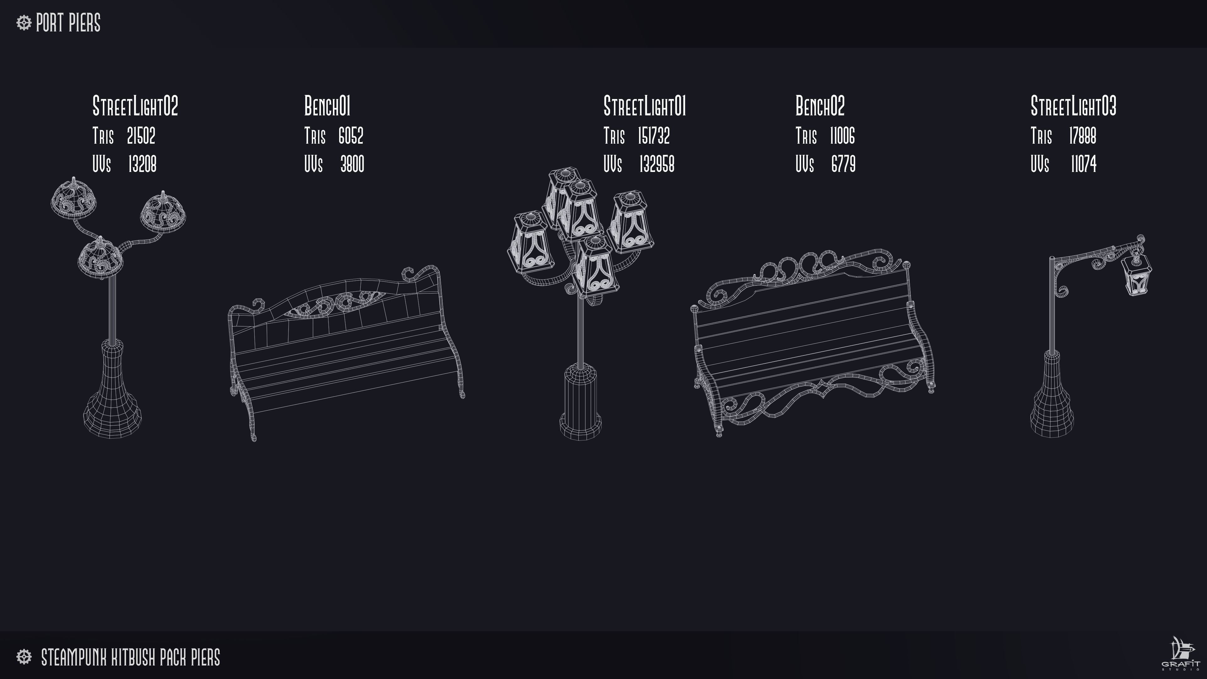 Steampunk Piers Model Pack Game Ready Kitbash Textured Low-poly 3D model_8