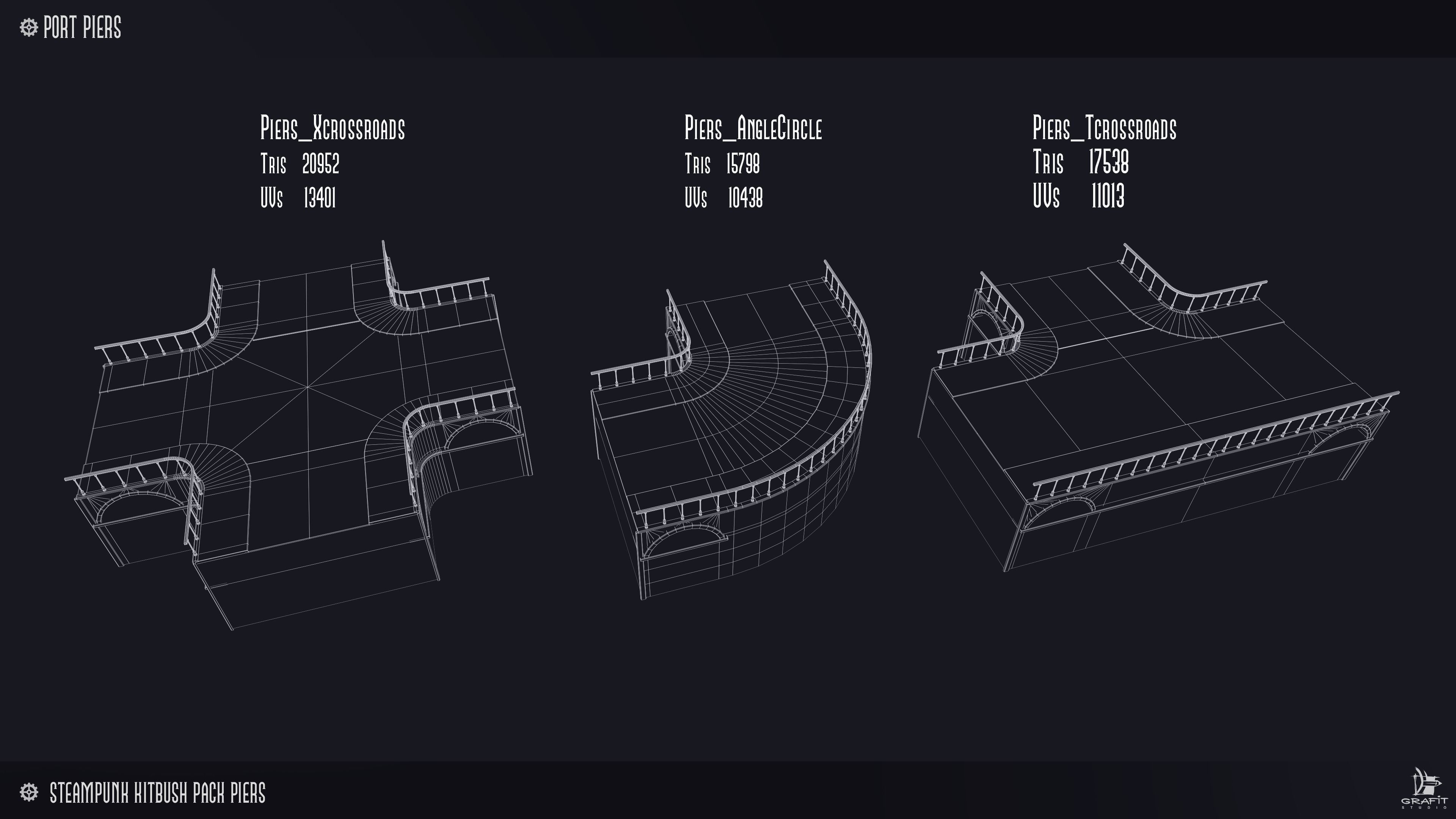 Steampunk Piers Model Pack Game Ready Kitbash Textured Low-poly 3D model_2