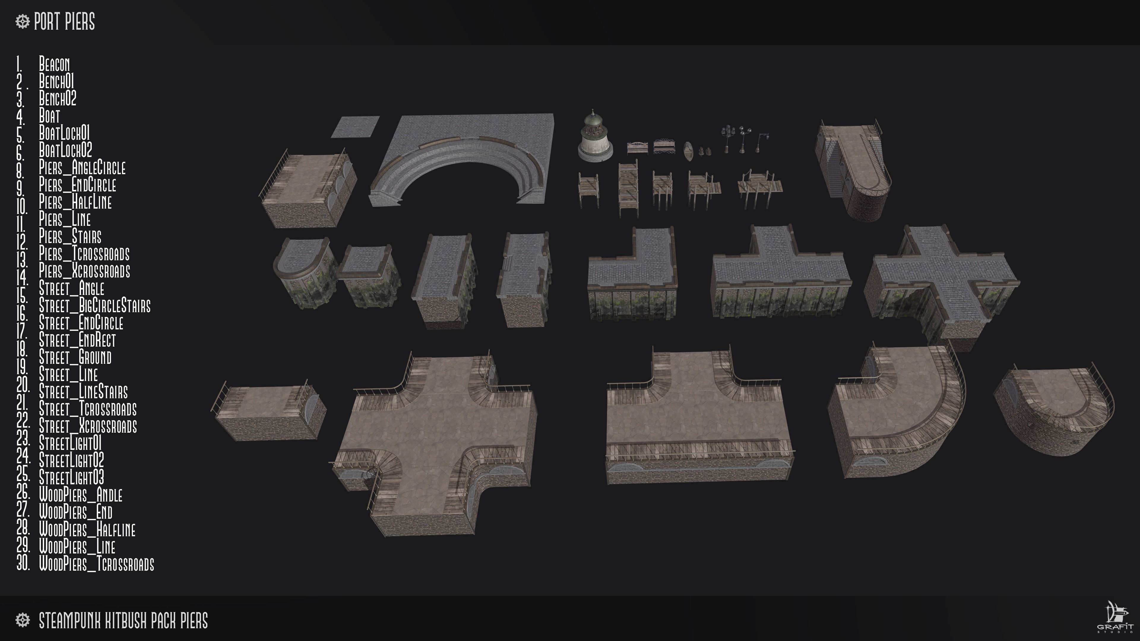 Steampunk Piers Model Pack Game Ready Kitbash Textured Low-poly 3D model_13