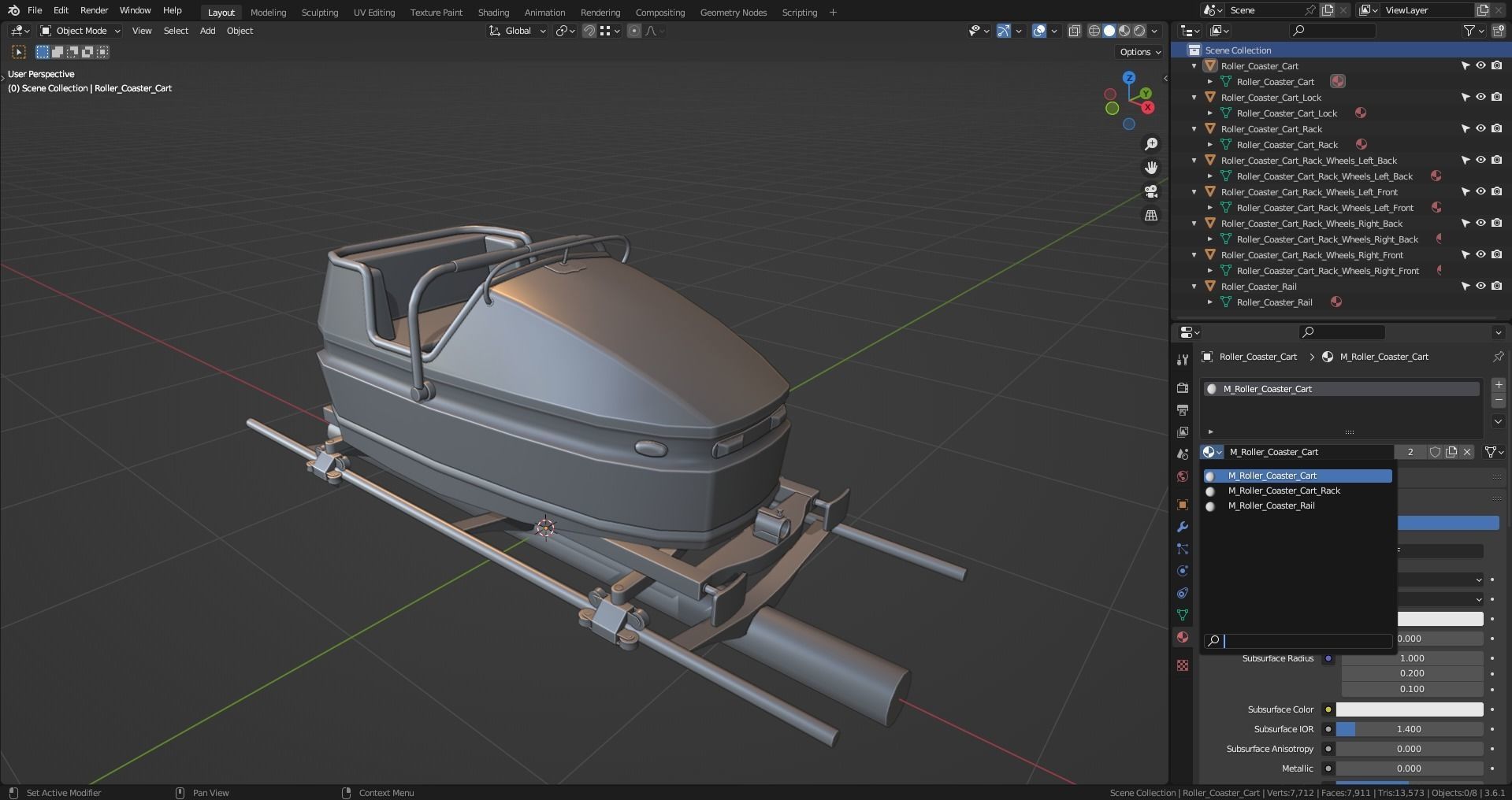 Roller Coaster Cart Low-poly 3D model_27