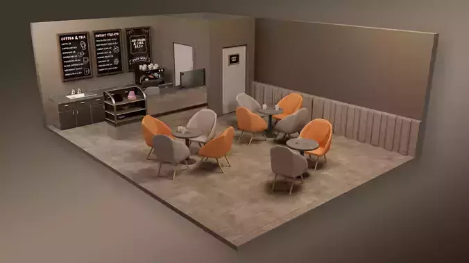 3D model Cafe Coffee Shop Realistic Low Poly Low-poly 3D model 3D model