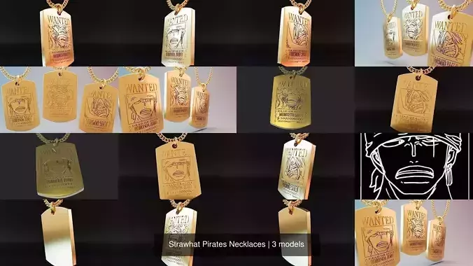 Strawhat Pirates Necklaces 3D Model Collection