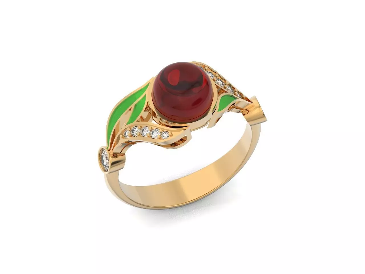 Vintage Ring stone cabochon enamel leaf 895 3D print model
