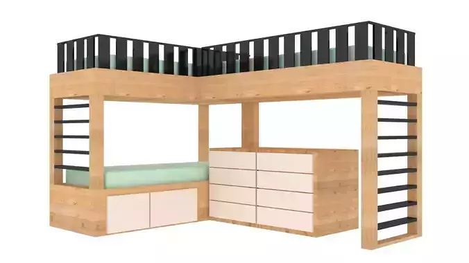 triple beds 3 bunk beds 3D model