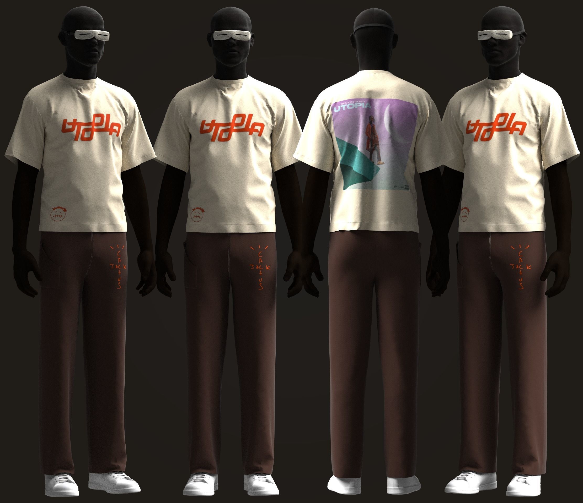 Travis scott Utopia Concept t shirt Cactus jack pants 3D model_1