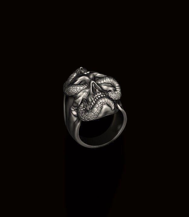 skull with snake ring 3D print model_7