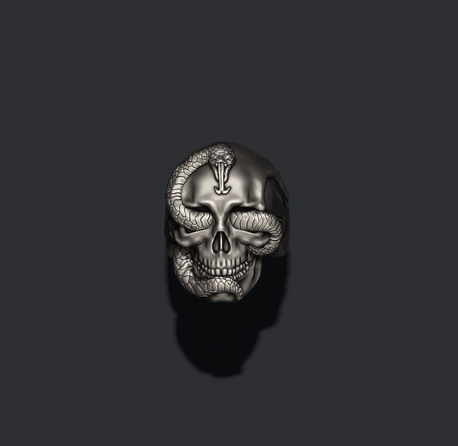skull with snake ring 3D print model_4