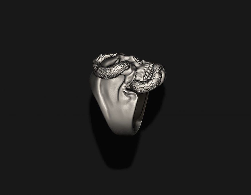 skull with snake ring 3D print model_6