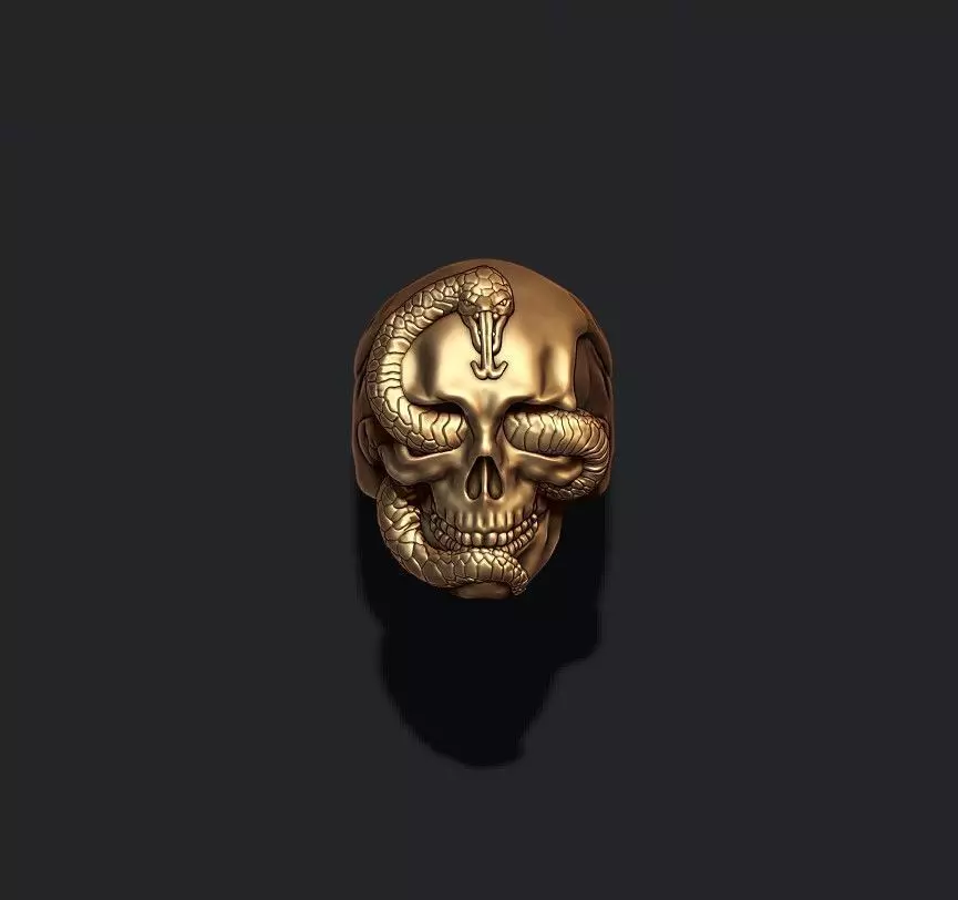 skull with snake ring 3D print model_0