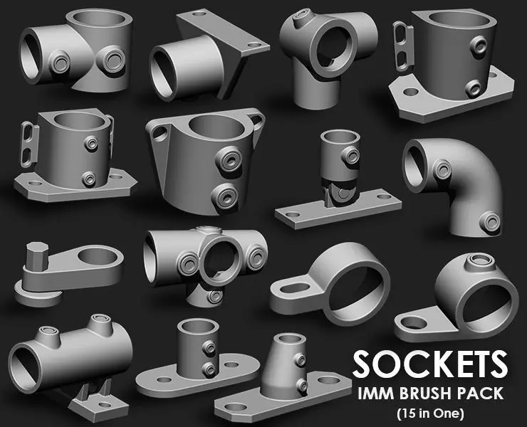 Sockets IMM Brush Pack 15 in One 3D model_0